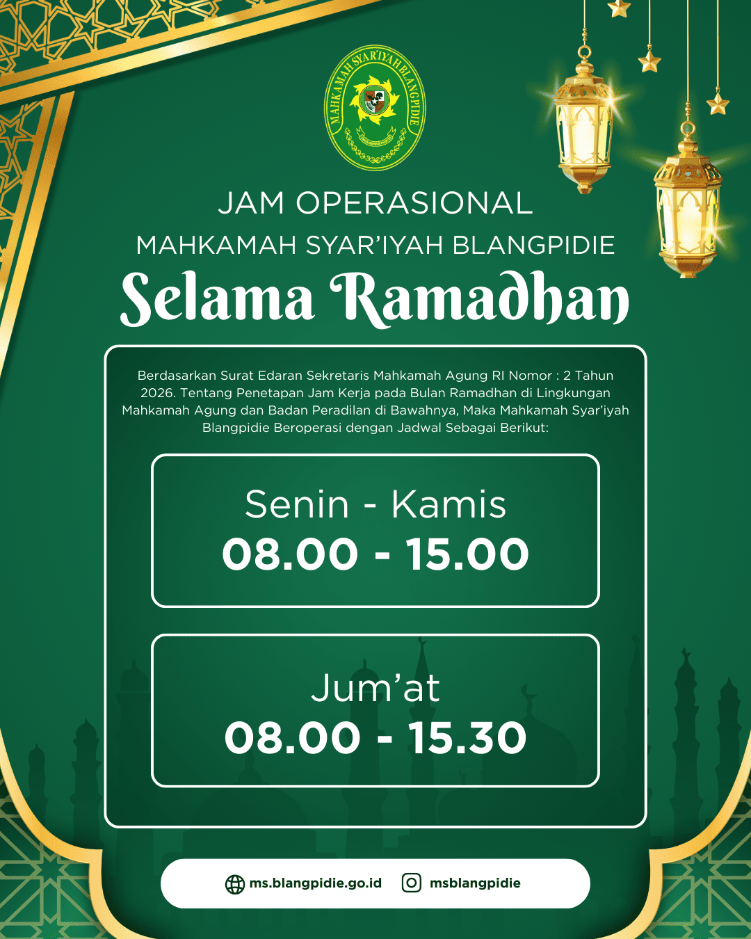 Hijau dan Emas Islami Jam Operasional Spesial Ramadhan Instagram Post 1